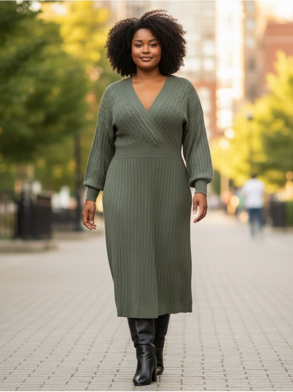 NWT Lucky Brand Long Sleeve Faux Wrap Cable Knit Sweater Dress SZ 2X in Thyme